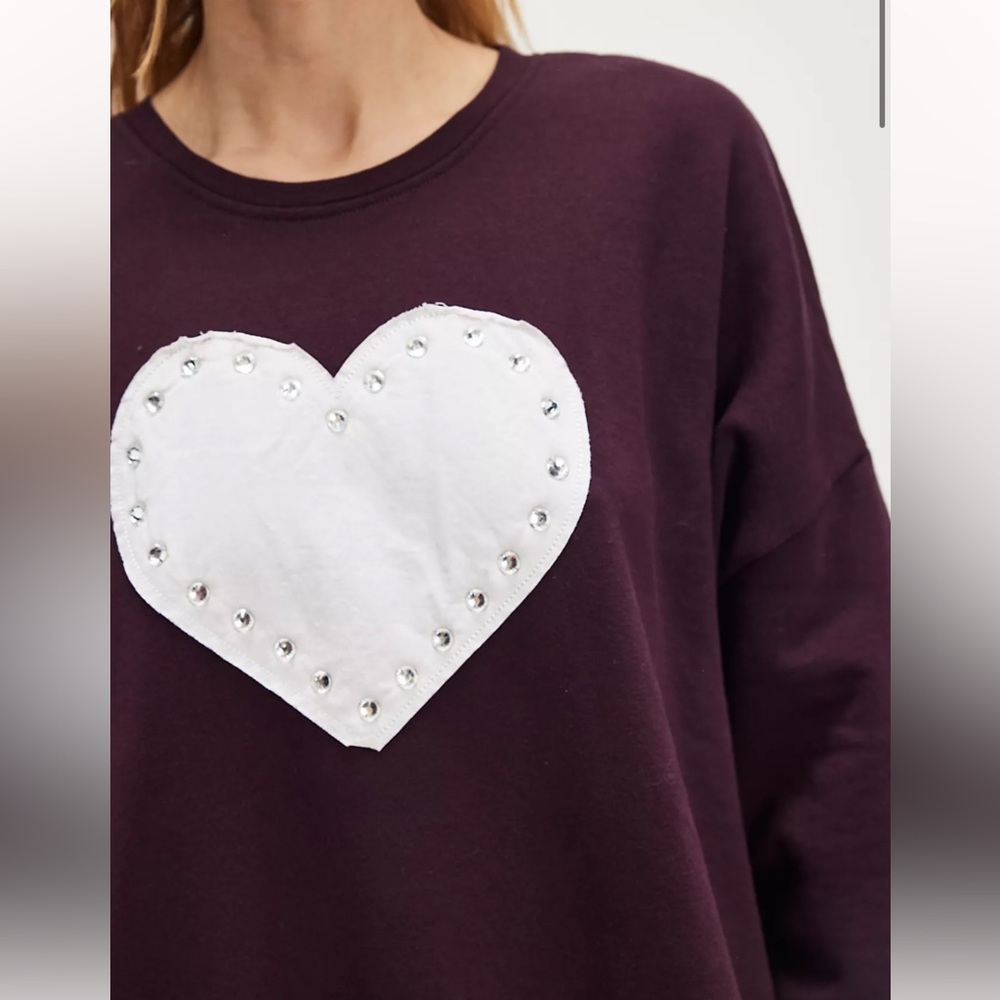 Free People The Laundry Room Heartbrite Jumper Embellished Hearts Sweatshirt S - Picture 2 of 8